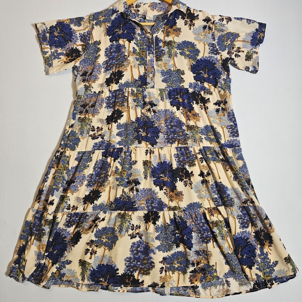 Koy Store Fit & Flare Dress Women Multicolor Indigo Forest Print Tiered Festival